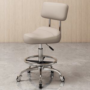 Taburete Redondo Giratorio con Elevación, Negro, de PU, para Peluquería, Salón de Belleza, con Respaldo - Product Image 2