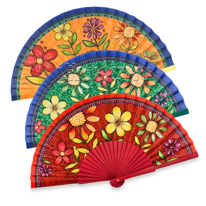 wholesale custom printed wooden paper fabric fans