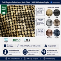 Tela bordada de malla 245gsm para vestido de novia, bonito diseño de lujo dorado, 100% poliéster