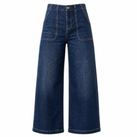 Jean taille haute à jambe large pour femme avec poches utilitaires, coupe ample, en denim doux et extensible, vente en gros usine