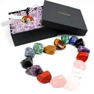 Natürlicher Kristall Heils tein Reiki Meditations set Chakra Box 7er-Set mit Kristallen im Inneren