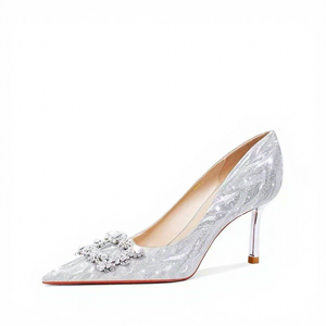Escarpins à talons aiguilles pour femmes, à bout pointu, à paillettes, avec boucle carrée en strass, pour mariages et soirées - Product Image 5
