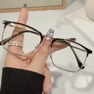 Semi-Rimless Rectangle Eyeglasses <b>Frame</b> Plano Lenses Anti-Blue Light Photochromic Lightweight Unisex <b>Metal</b> <b>Frame</b> - Product Image 3