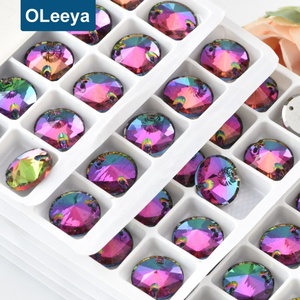 Vente directe d'usine Oleeya, diverses couleurs, strass à dos plat de qualité A5, 12 mm, Rivoli, cristaux à coudre pour robe - Product Image 4