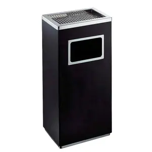 Stainless Steel Ash Bin Rectangle Ashtray Trash Bin With Ashtray Hotel Lobby Black Floor Standing Cigarette Bin