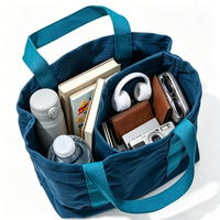 Sac fourre-tout en toile non tissée à rayures multi-compartiments, grande capacité, multi-poches, écologique, réutilisable, pour les courses