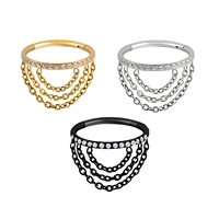 Cincin Hidung Segmen Berengsel Titanium ASTM F136 dengan Zirkon Antialergi Perhiasan Tindik Fashion Anting Stud Titanium