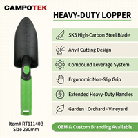 Truelle à main compacte 280 mm avec double échelle de profondeur, noire mate, à poignée ergonomique rainurée, pour jardinage et plantation