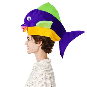 New Arrival Plush Fun Animal Hats Halloween Party Child Costumes Fish Hat for Kids and Women Clown Fish Hat