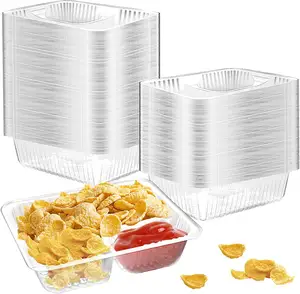 Nacho Trays Small Clear Plastic Anti Spill French Fry Holder 2 Compartment Disposable Dinner Tray for Hot Food