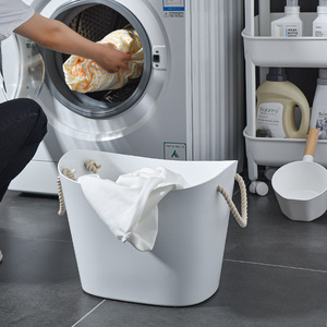 White Rope Laundry Basket Rectangle Durable Storage Bucket For Bathroom And Toilet Use - Product Image 2
