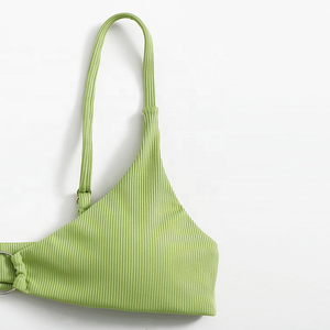 カスタム2022新しいデザインリブ付きソリッドセクシーティーン女の子ツーピースビキニビーチウェア女性用マイクロミニひもビキニセット水着 - Product Image 4