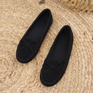 Mocassins pour femmes en <span class=keywords><strong>daim</strong></span> <span class=keywords><strong>noir</strong></span>, chaussures plates à nœud papillon, confortables et décontractées pour la marche quotidienne - Product Image 6