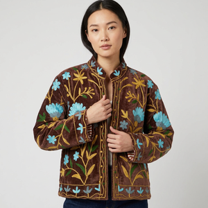 Mix Assorted Color Velvet Suzani Embroidered Stripe Quilted Eco-Friendly Floral Pattern Bohemian Artisanal Free Size Jacket - Product Image 1