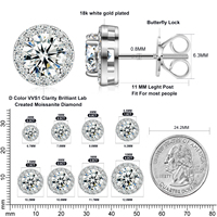 Prix de gros Hip Hop Vis Retour 925 Argent Rond Brillant Coupe Vvs Moissanite Diamant Halo Boucles D'oreilles Hommes Femmes Bijoux
