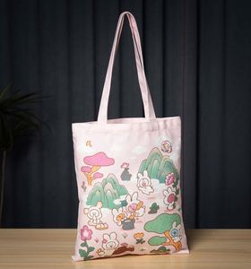 ถุงผ้าแคนวาสลายตัวอักษรแบบรักษ์โลก ใช้ซ้ำได้ สำหรับใส่ของชำ มีสีและโลโก้ตามสั่ง พร้อมซิปปิด - Product Image 3