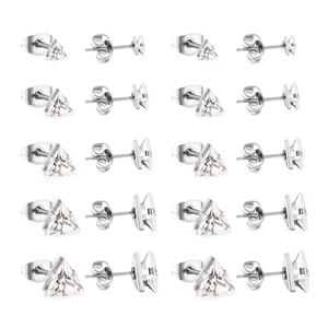 Venta al por Mayor de 10 Pares de Aretes de Zirconia Triangulares a la Moda, Resistentes al Agua, para Mujer, Chapados en Oro de 18K, Joyería de Acero Inoxidable, Aretes Tallados - Product Image 3