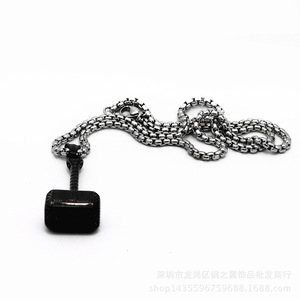 yunnique Stainless Steel Black Hammer Pendant Necklace Unisex Fashion Jewelry <b>Titanium</b> Steel <b>Chain</b> For Men Women - Product Image 2