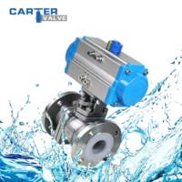 Vanne à bille pneumatique à double action à passage pleine en acier au carbone CF8M WCC, doublée de téflon PTFE, à brides, résistante à la corrosion, pour produits chimiques