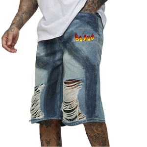 Jeans en denim tricoté déchiré de haute qualité pour hommes, coupe droite, coton, vintage, style Y2K, baggy, streetwear - Product Image 1