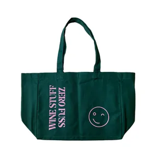 High Quality Recycled Custom Printed Logo With 6 Bottle Wine Pockets Calico Natural Organic Cotton Shopping Canvas Tote Bag