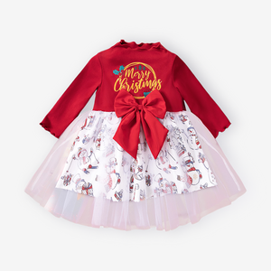 Abiti da Cerimonia Stampati alla Moda per Bambine Autunno-Inverno, Vestiti Caldi con Inserti in Rete per Bambine - Product Image 1