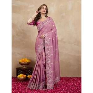 Trendmalls Magnifique Sari en Soie Jacquard Brodé avec Pièce de Blouse Non Cousue pour Femme Style Mariage Fête Hiver Été K1110 - Product Image 1