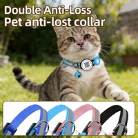 Étui de protection AirTag pour petits chiens et chats en nylon, anti-perte, suivi et positionnement, motif tête de chat mignon, collier pour animaux de compagnie