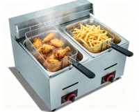 Friteuse professionnelle à gaz double panier en acier inoxydable 12L, la plus vendue pour restaurants