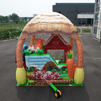 WINSUN Château gonflable ferme avec toit en chaume, poteaux en forme de maïs et toboggan grange pour enfants, idéal pour fêtes en extérieur et location commerciale