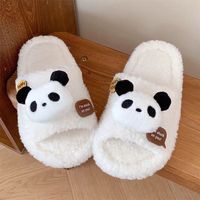 Nuevas pantuflas gruesas y cálidas de felpa de Panda para mujer, pantuflas de algodón antideslizantes para interiores de invierno con puntera y estilo Ins