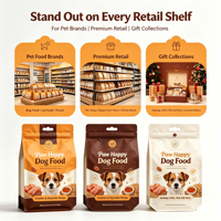 Sachet alimentaire pour animaux de compagnie imprimé sur mesure, à huit soudures latérales, fond plat, avec fermeture éclair et trou Euro, pour boîte de nourriture pour chien, vente en gros