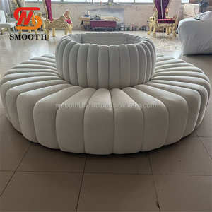 Canapé en cuir pour hôtel de mariage, canapé rond en velours blanc détachable pour la décoration de fête - Product Image 4