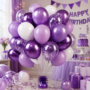 Set de 30 <span class=keywords><strong>Globos</strong></span> Morados, Precio al por Mayor, Confeti Cromado, Color Macaron, Decoración para Graduación, Regreso a Clases, Fiesta, Globo con Tarjeta - Product Image 1