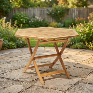 Mesa de Comedor Hexagonal Plegable Moderna de Madera Maciza, Muebles de Patio para Exteriores, Diseño Minimalista, Impermeable, Ecológico y Duradero - Product Image 3