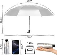 Parapluie de protection UV, mini parapluie de voyage, parapluie solaire 190T en polyester, 6 baleines, pliable en cinq, compact et portable pour sac à dos