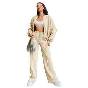 Conjunto <span class=keywords><strong>de</strong></span> Ropa <span class=keywords><strong>de</strong></span> <span class=keywords><strong>Mujer</strong></span> con Diseño <span class=keywords><strong>de</strong></span> Logotipo Personalizado, <span class=keywords><strong>Chaqueta</strong></span> Corta <span class=keywords><strong>de</strong></span> Invierno, Color Sólido, Cierre <span class=keywords><strong>de</strong></span> Cremallera, Estilo Deportivo, Pantalones Rectos Casuales - Product Image 5