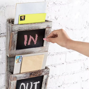 Organisateur de courrier mural <span class=keywords><strong>en</strong></span> bois rustique avec <span class=keywords><strong>tableau</strong></span> noir et porte-clés, fabricant OEM, porte-courrier à 2 compartiments avec <span class=keywords><strong>crochet</strong></span> <span class=keywords><strong>pour</strong></span> clés - Product Image 4