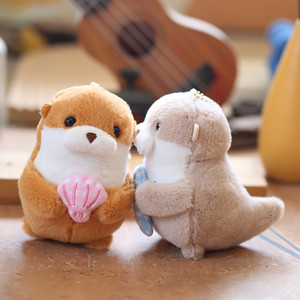 Cute Plush Otter Holding Fish Keychain Stylish Backpack Keyrings Lovely Animal School Bag Key Wallet Pendant Toy Student Gift