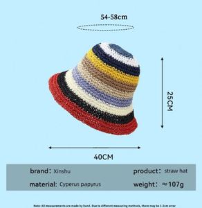 Rainbow Straw Hat <b>Sunscreen</b> Shading Fisherman Straw Braided Striped High Quality Crochet Bucket Straw Hat - Product Image 2