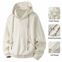 Sweat à capuche côtelé pour homme, coupe ample, style streetwear décontracté, manches longues, avec cordon de serrage et poche, printemps automne, vente en gros