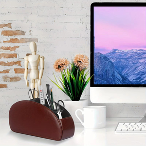 Wholesale 5 Grid Pu Leather Organizer <b>Remote</b> Control <b>Holder</b> Desktop Storage Box Phone Tv Cosmetics Brush Media Controllers - Product Image 5