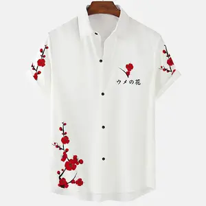 RNSHANGER الصيف قميص رجالي الأزهار النمط الصيني أزياء قمصان هاواي قصيرة الأكمام للرجال بالإضافة إلى حجم عارضة قميص سريع الجفاف