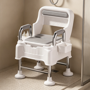 Chaise de toilette avec cadre en acier, réglable en hauteur, siège rembourré, accoudoirs réglables, bac amovible, pour personnes âgées - Product Image 6