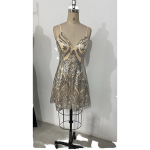 Vestido de Noche Casual de Lujo para Mujer, Estilo Bohemio, Corto, de Verano, Satinado, con Lentejuelas, Sin Mangas, Espalda Descubierta, Color Sólido, Natural y Ecológico - Product Image 1