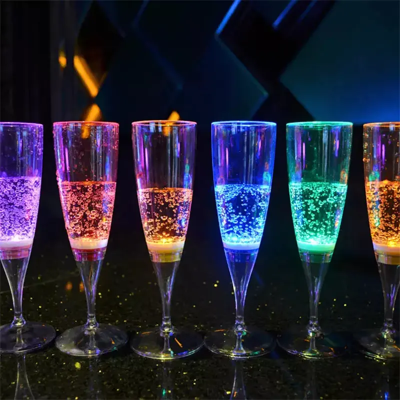 Unique custom led party drinking glasses acrylic plastic christmas bar drinkware cups wedding decorative wine champagne flutes