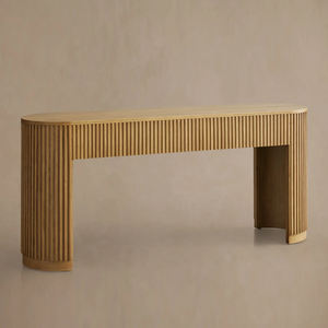 Mobilier moderne, <span class=keywords><strong>Table</strong></span> de contrôle d'entrée <span class=keywords><strong>en</strong></span> <span class=keywords><strong>bois</strong></span> <span class=keywords><strong>massif</strong></span> pour hôtel, <span class=keywords><strong>Console</strong></span> design pour salon, décoration de passage, porche à rainure ovale - Product Image 3