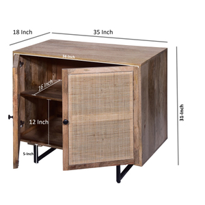 Mueble de Salón Moderno de 35 Pulgadas Hecho a Mano con 2 Puertas de Mimbre, Patas de Hierro Negro y Marco de Madera de Mango Natural Marrón - Product Image 4