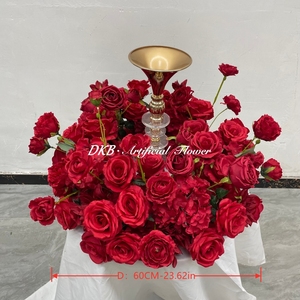 พวงดอกไม้ประดิษฐ์สีแดงเบอร์กันดีแบบสัมผัสเหมือนจริง ขนาด 60 ซม. ดีไซน์ใหม่ สำหรับจัดงานแต่งงาน - Product Image 2
