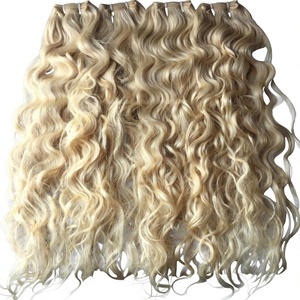 Extensions de cheveux humains indiens en lots avec closure, tissage de luxe à double trame, toutes couleurs disponibles, blond naturel Remy vierge - Product Image 1